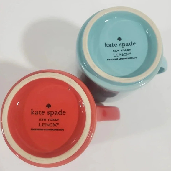 Lenox Kate Spade New York Set of  2 All in Good Taste Teal/Red Mugs. - Picture 5 of 6